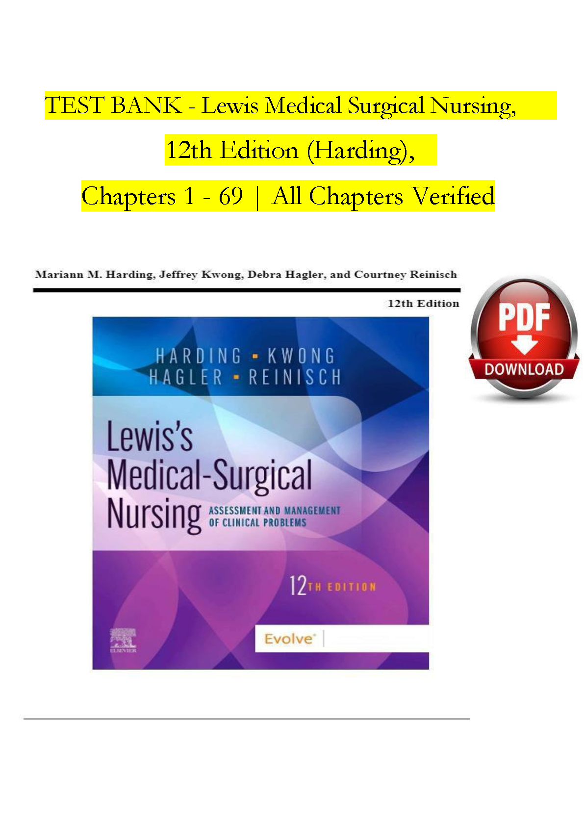 Med Surg Nursing Test Bank 12e Lewis 69 Chapters Questions Answers IMG-1