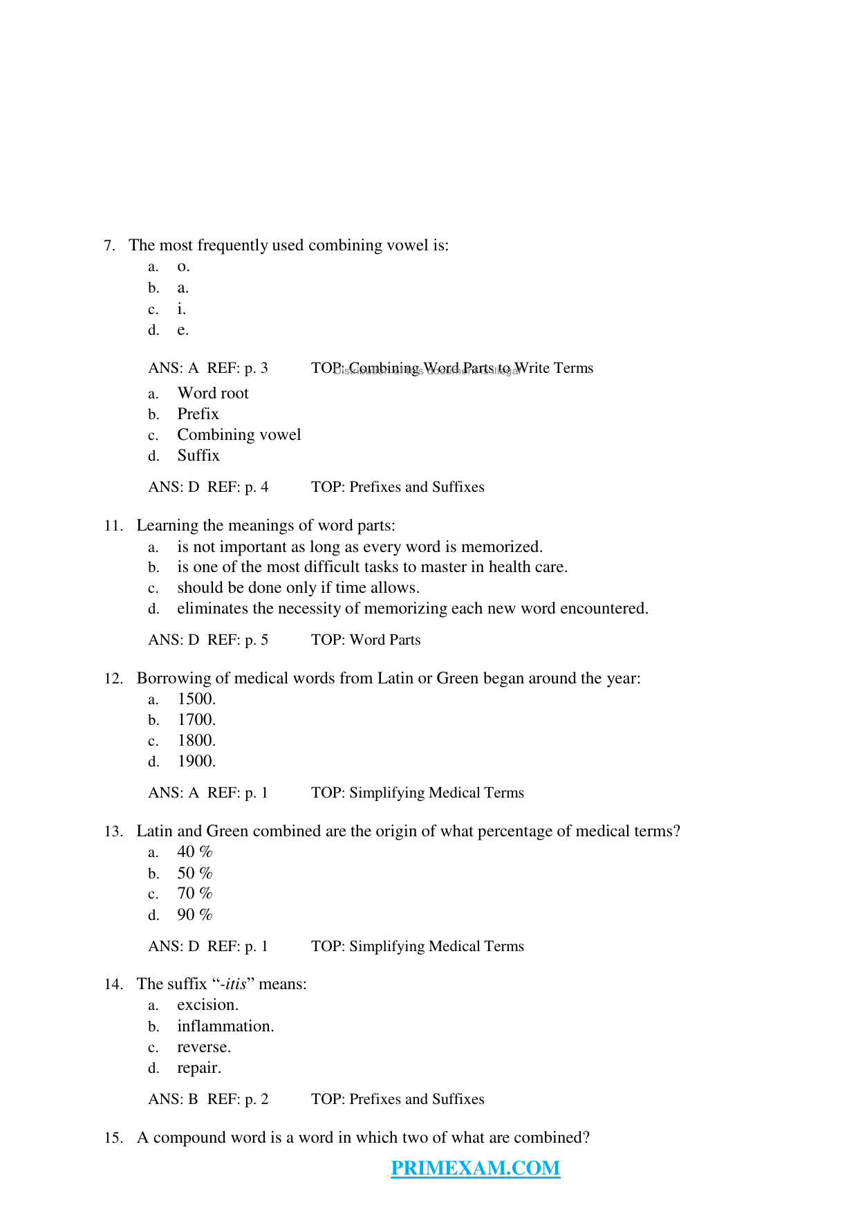 Quick and Easy Medical Terminology 9th Edition TEST BANK