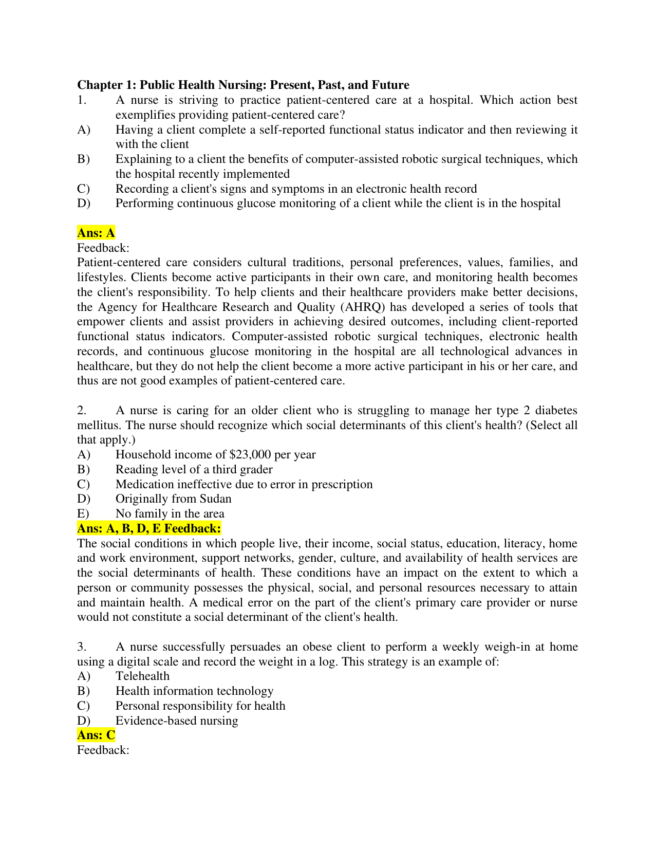 Community and Public Health Nursing 3rd Edition TEST BANK