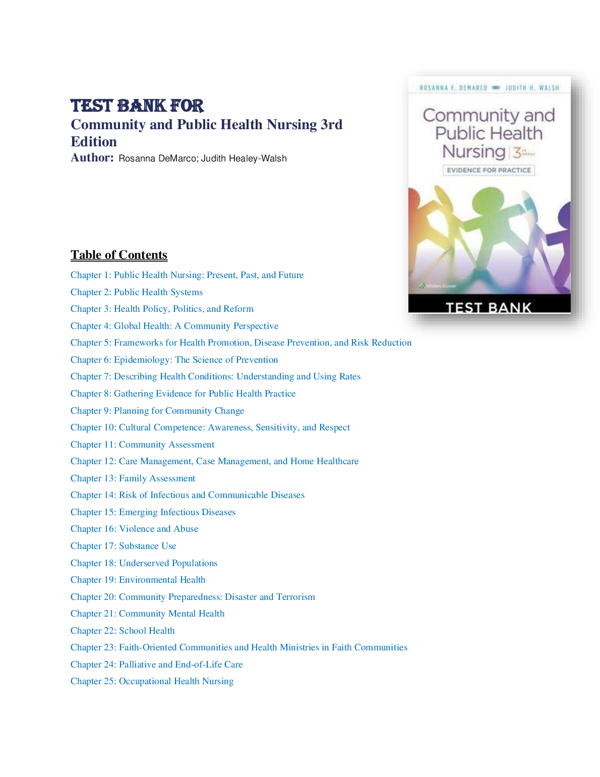 Community and Public Health Nursing 3rd Edition TEST BANK