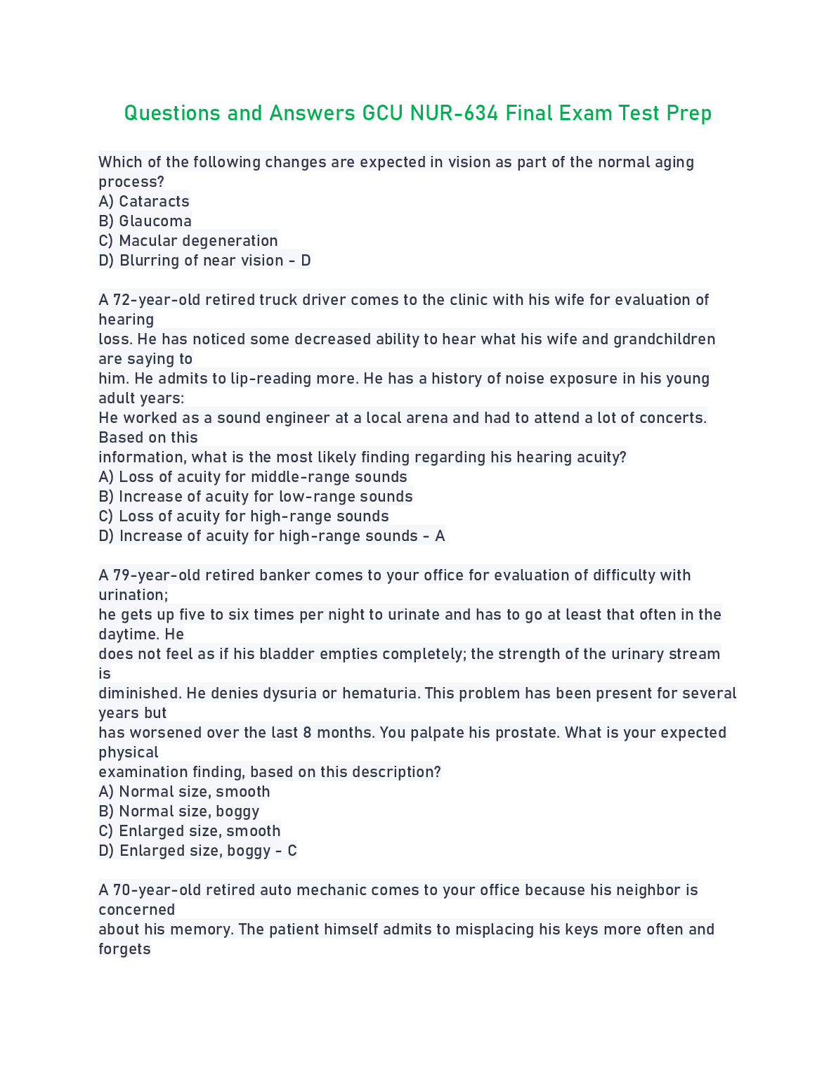 NUR-634 Final Exam Q&A Study Guide | GCU Nursing Prep 2026/27