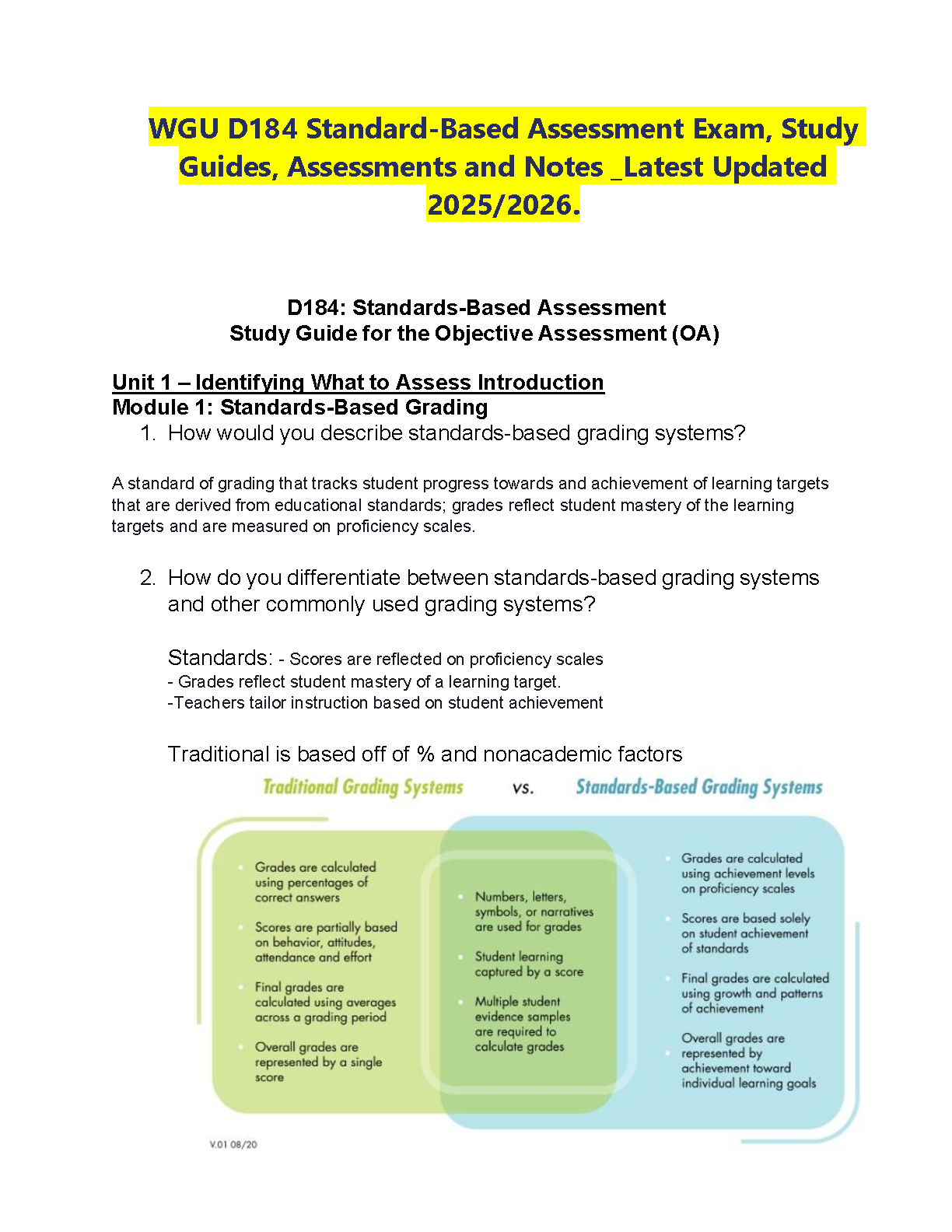 WGU D184 Standard-Based Assessment Study Guide 2025