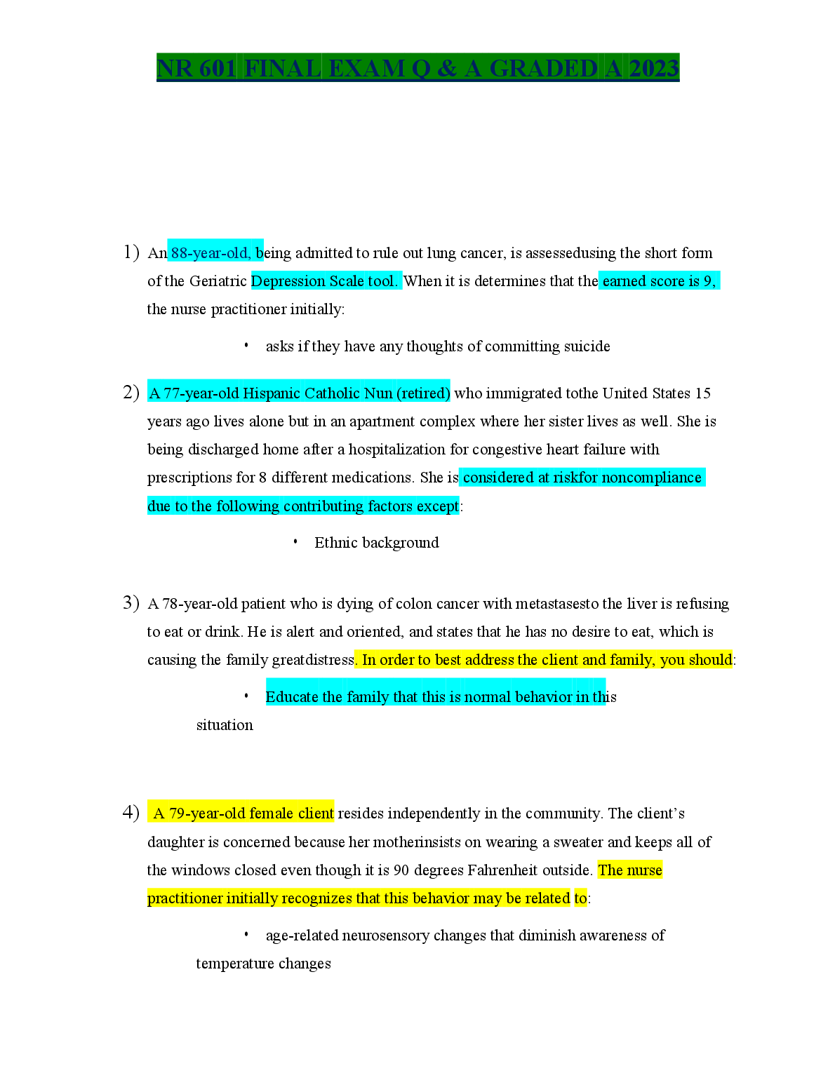 NR 601 Final Exam Q&A 2023: Nursing Test Bank & Study Aid