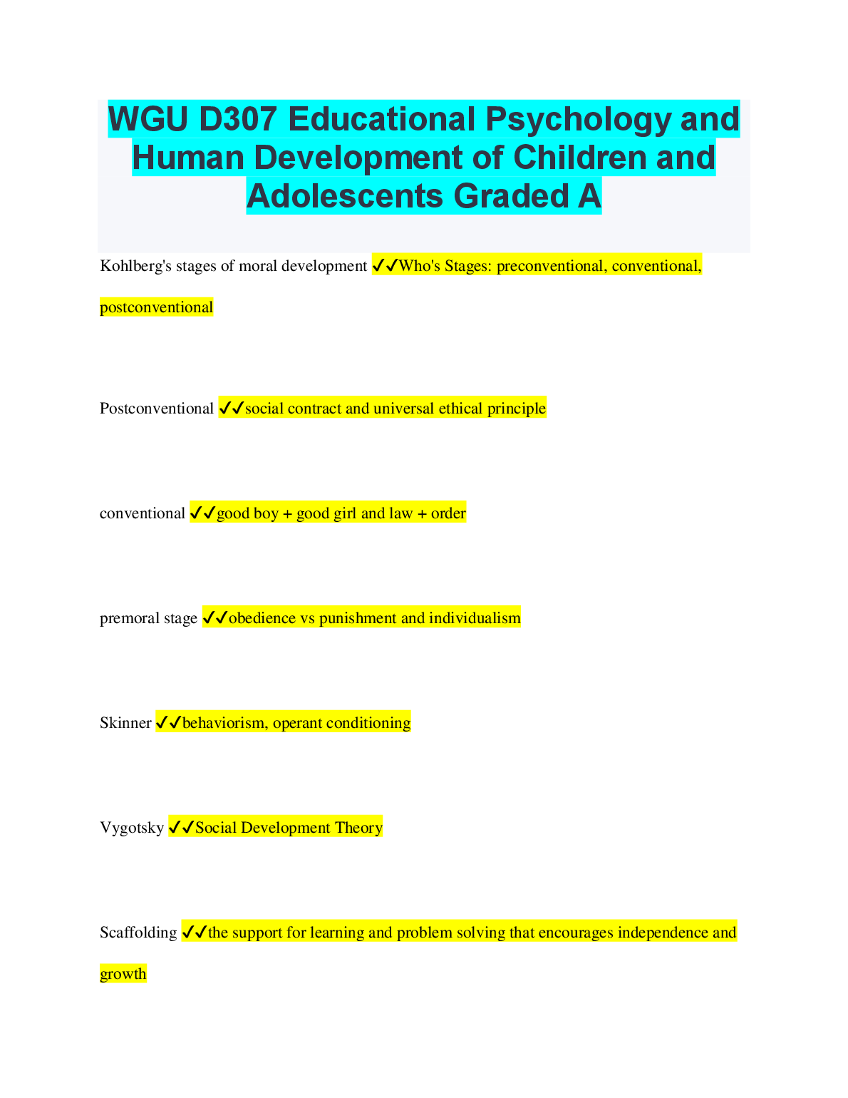 WGU D307 Educational Psychology Human Dev Notes 2024-2025