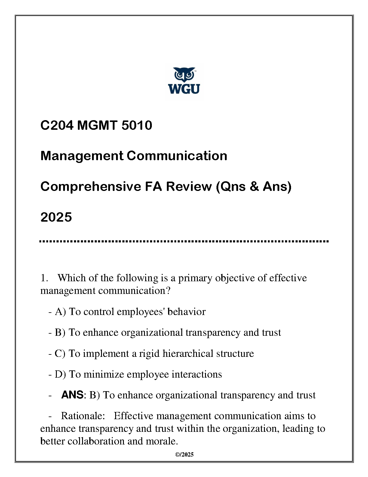 MGMT 5010 Management Communication Study Guide 2026/27 Q&A IMG-1