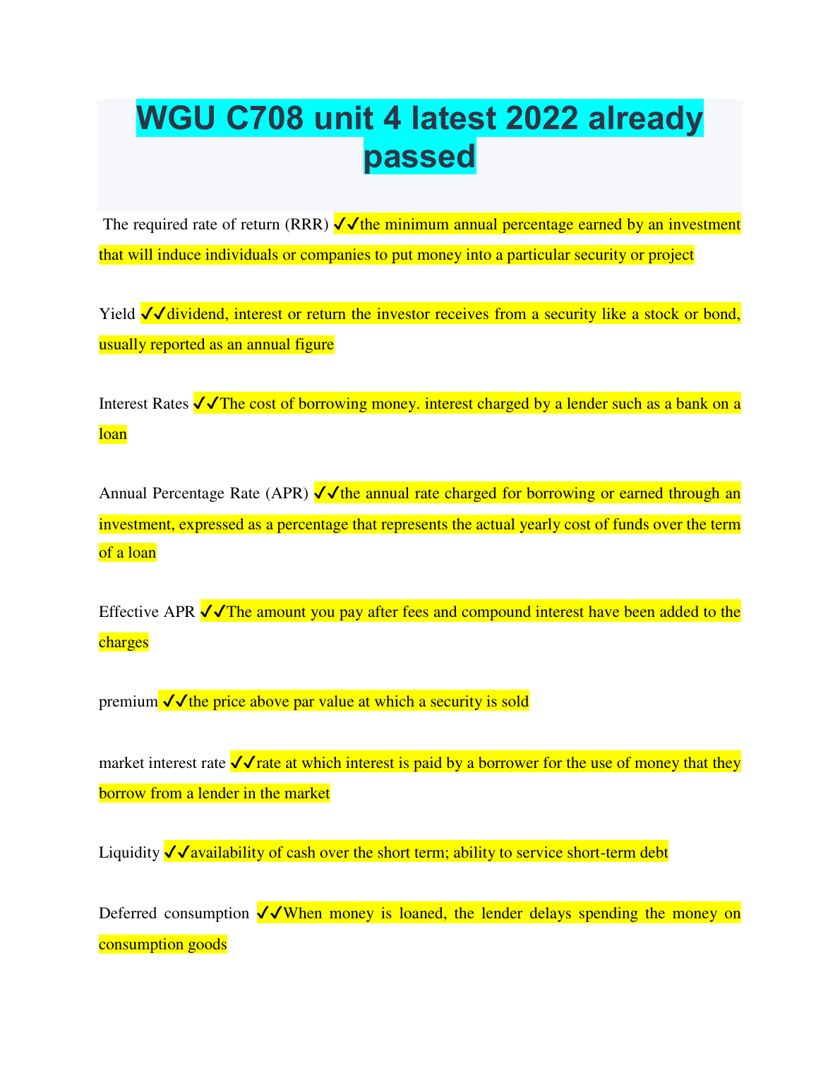 WGU C708 Unit 4 Finance Study Guide & Exam Prep IMG-1