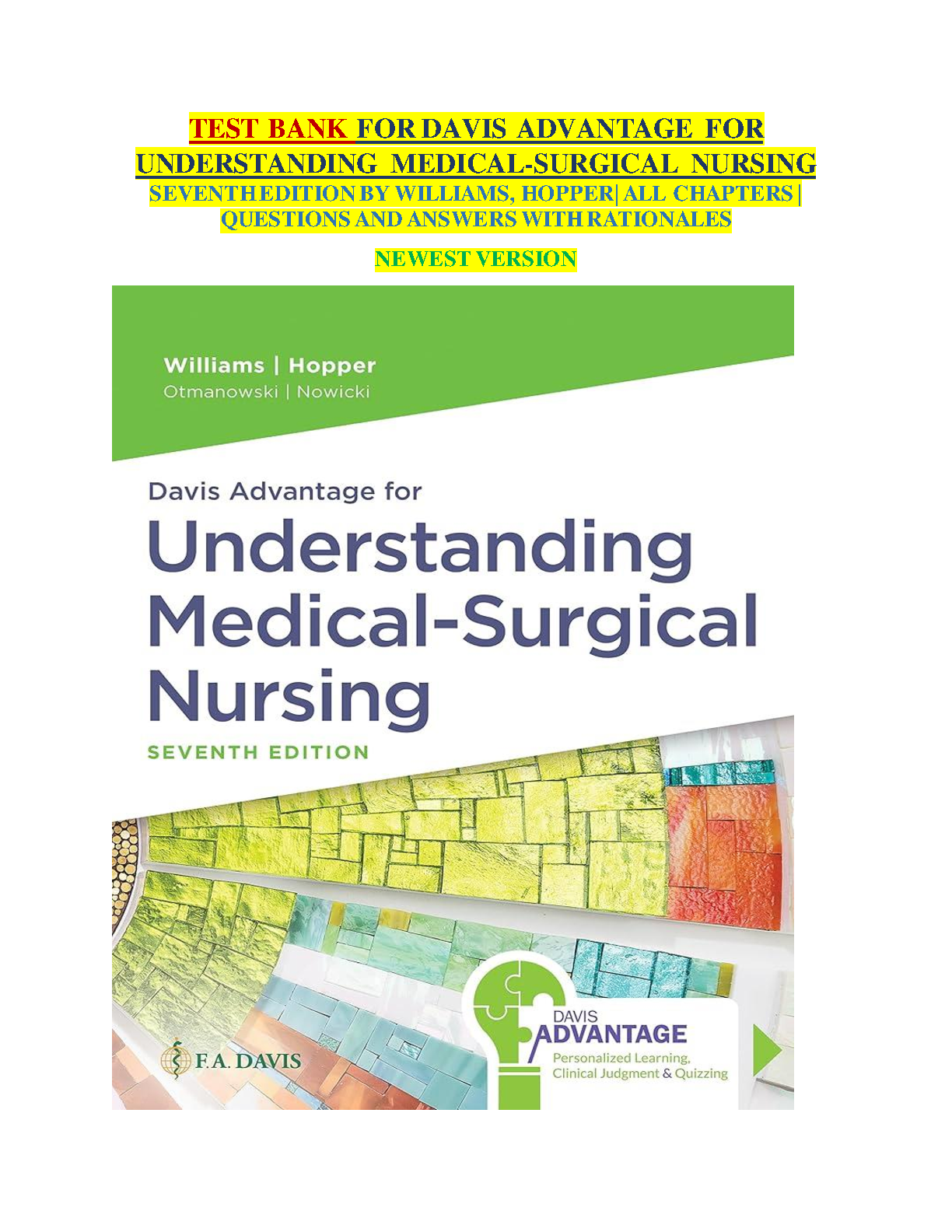 Med Surg Nursing Test Bank 7th Ed Davis Advantage Q&A