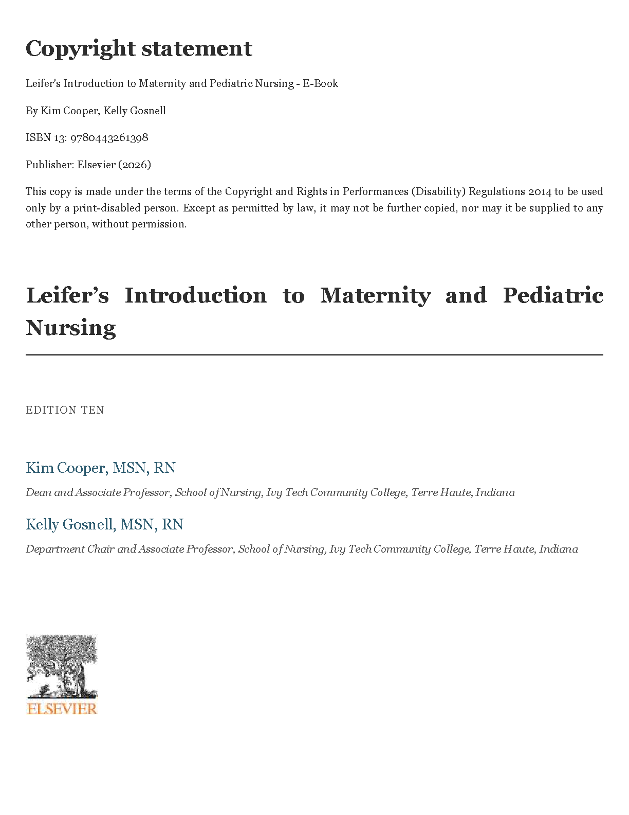 Leifer Maternity Pediatrics Test Bank 2026/27