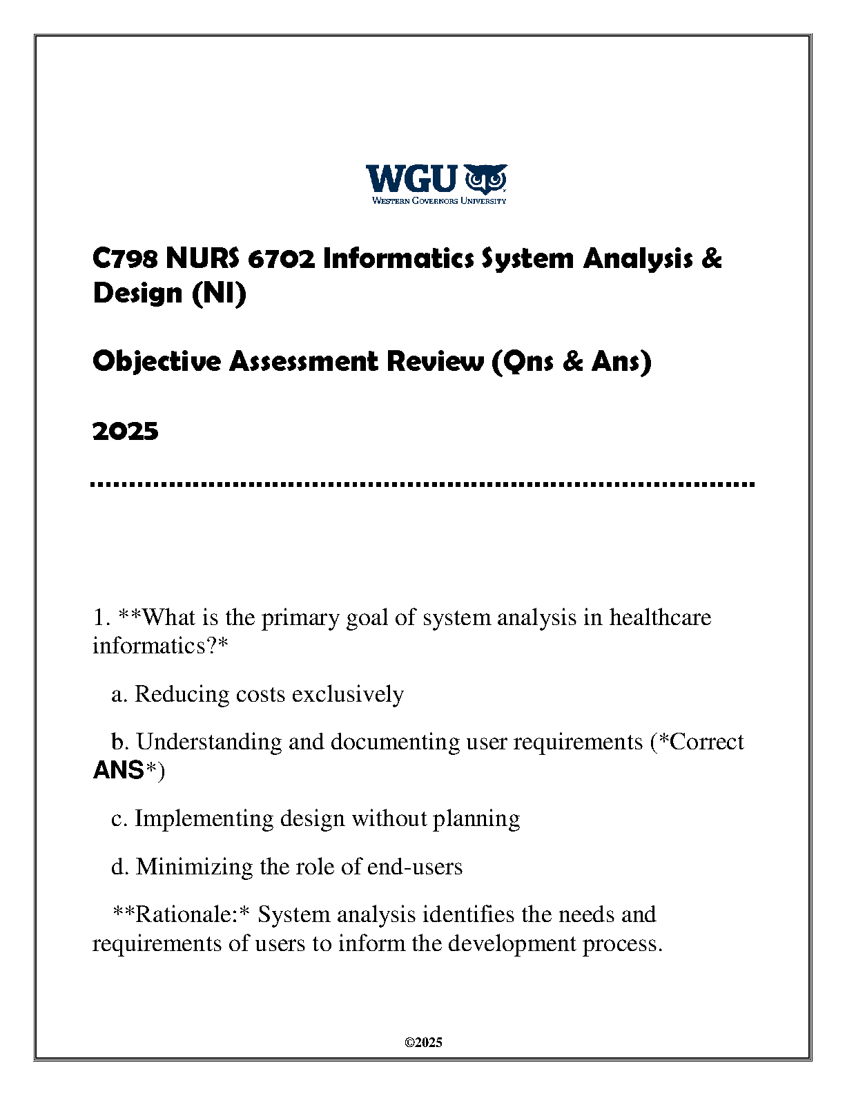 NURS 6702 Informatics Objective Assessment Review Q&A WGU C798 2025 IMG-1