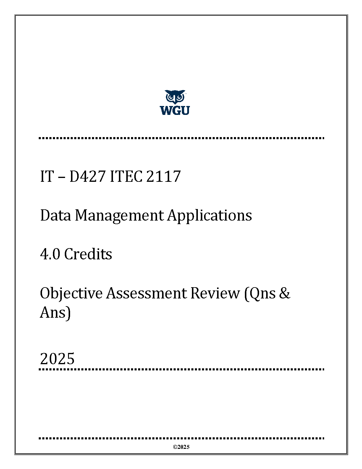 ITEC 2117 Data Mgmt Apps 2025 Objectives Q&A