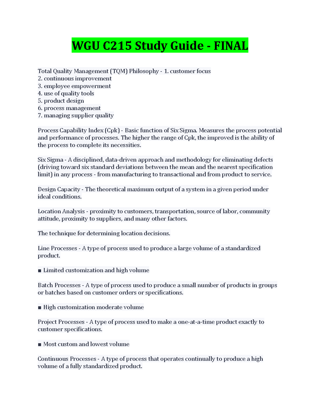 WGU C215 Study Guide | Operations Management Exam Prep