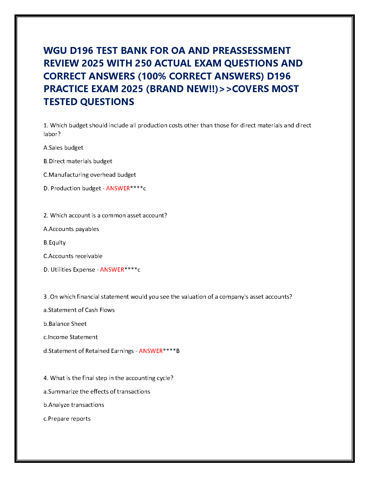 WGU D196 Test Bank 2025 | 250 Questions & Answers IMG-1