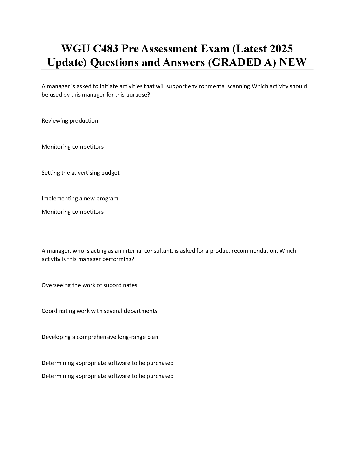 WGU C483 Pre-Assessment Exam Qs & As (Graded A) 2025