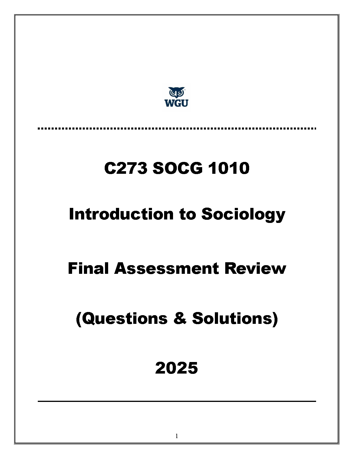 WGU C273 Sociology Final Exam Study Guide & Answers 2025