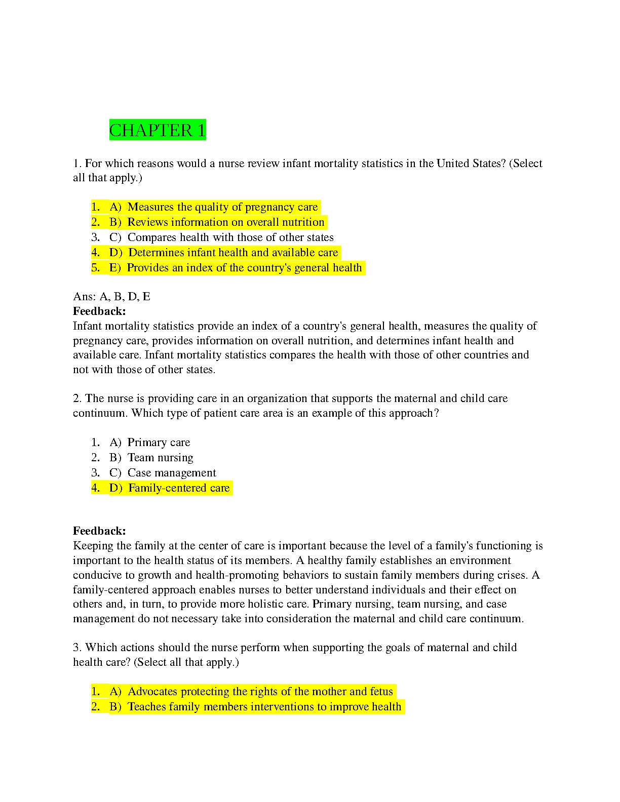 Maternal & Child Health Nursing Test Bank 8th Ed