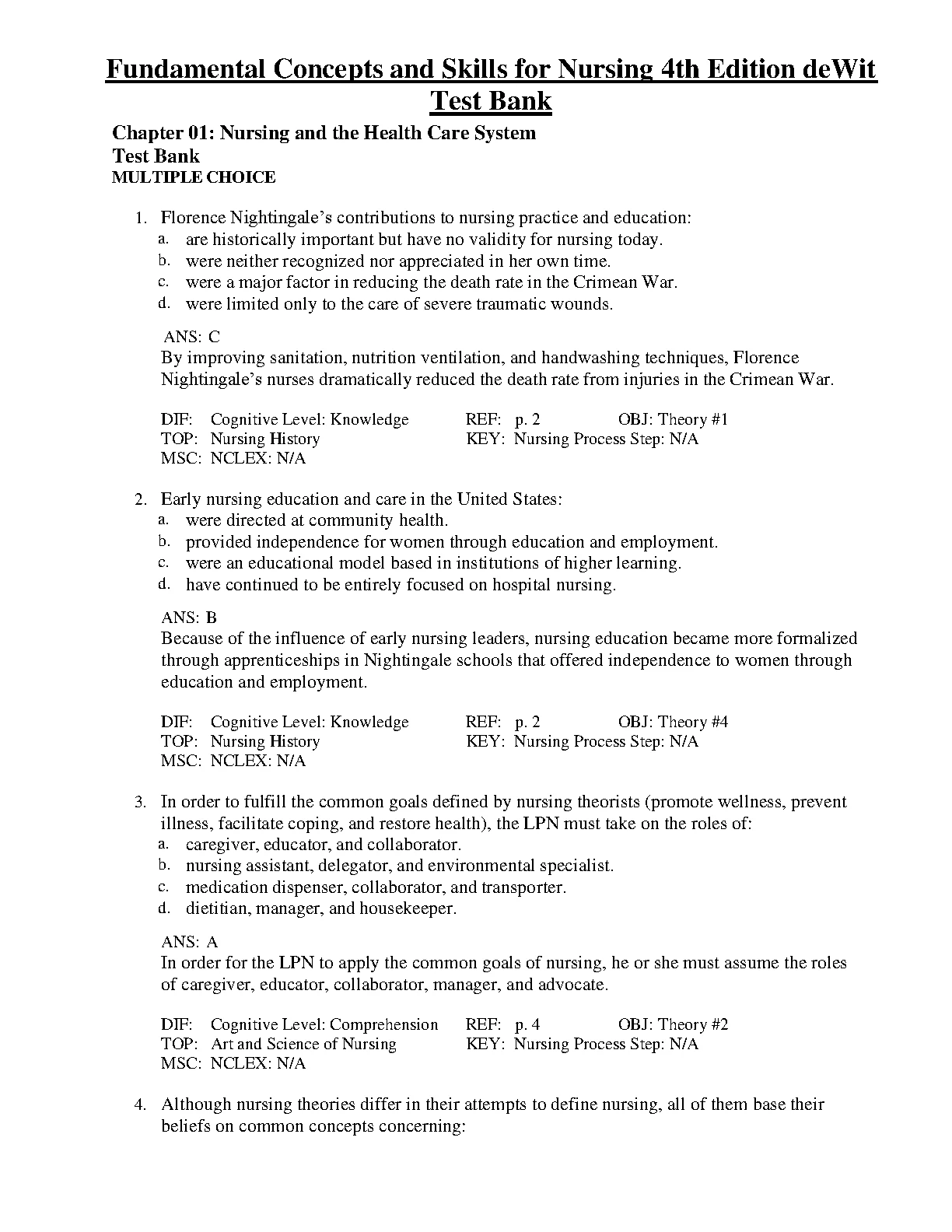 Nursing Fundamentals Test Bank 2026/27 deWit