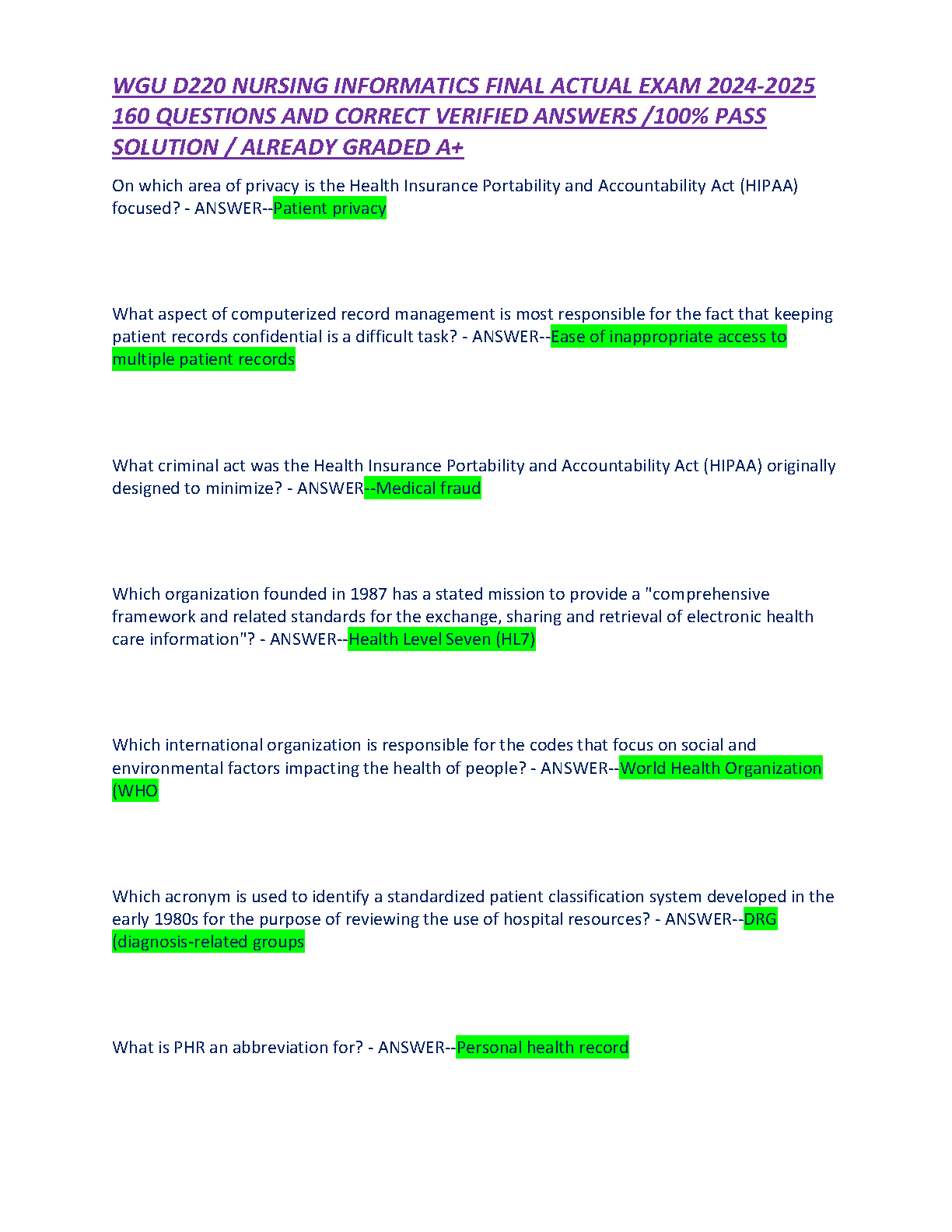 WGU D220 Nursing Informatics Exam Prep 2024-25 IMG-1