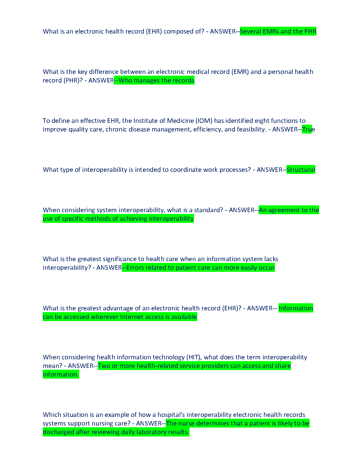 WGU D220 Nursing Informatics Exam Prep 2024-25