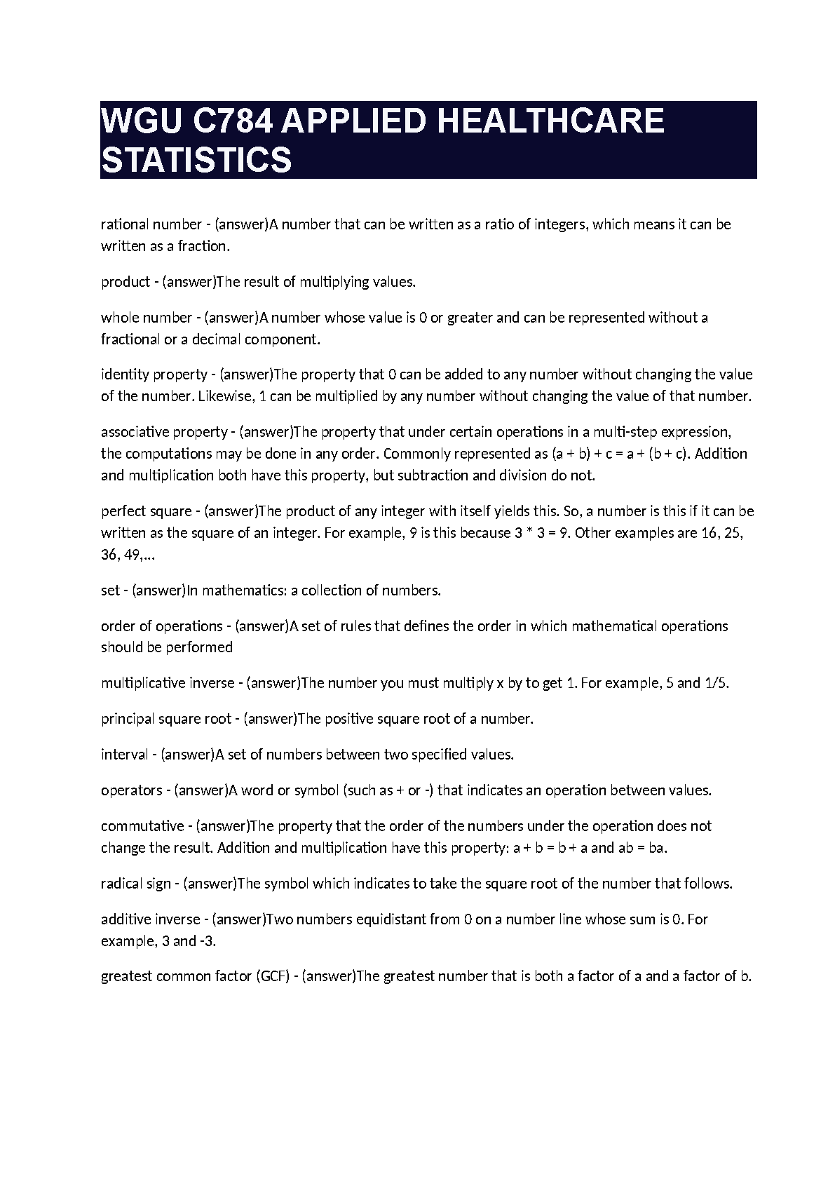 WGU C784 Applied Healthcare Statistics Exam Prep 2024