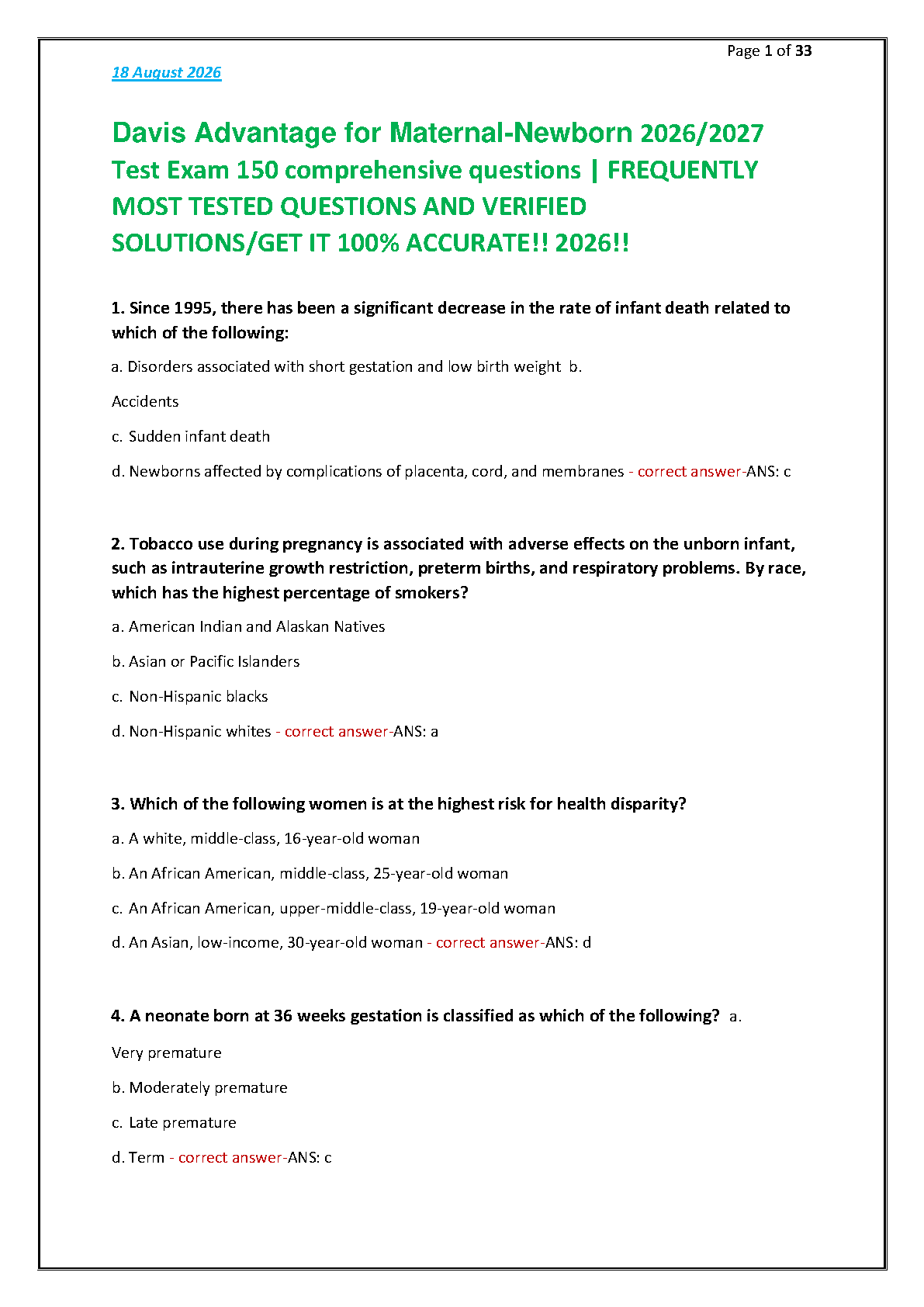Maternal Child Nursing Test Bank 2026 NCLEX Answers