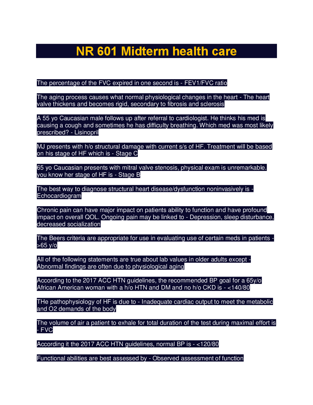 NR 601 Midterm Nursing Study Guide for First Attempt Passes