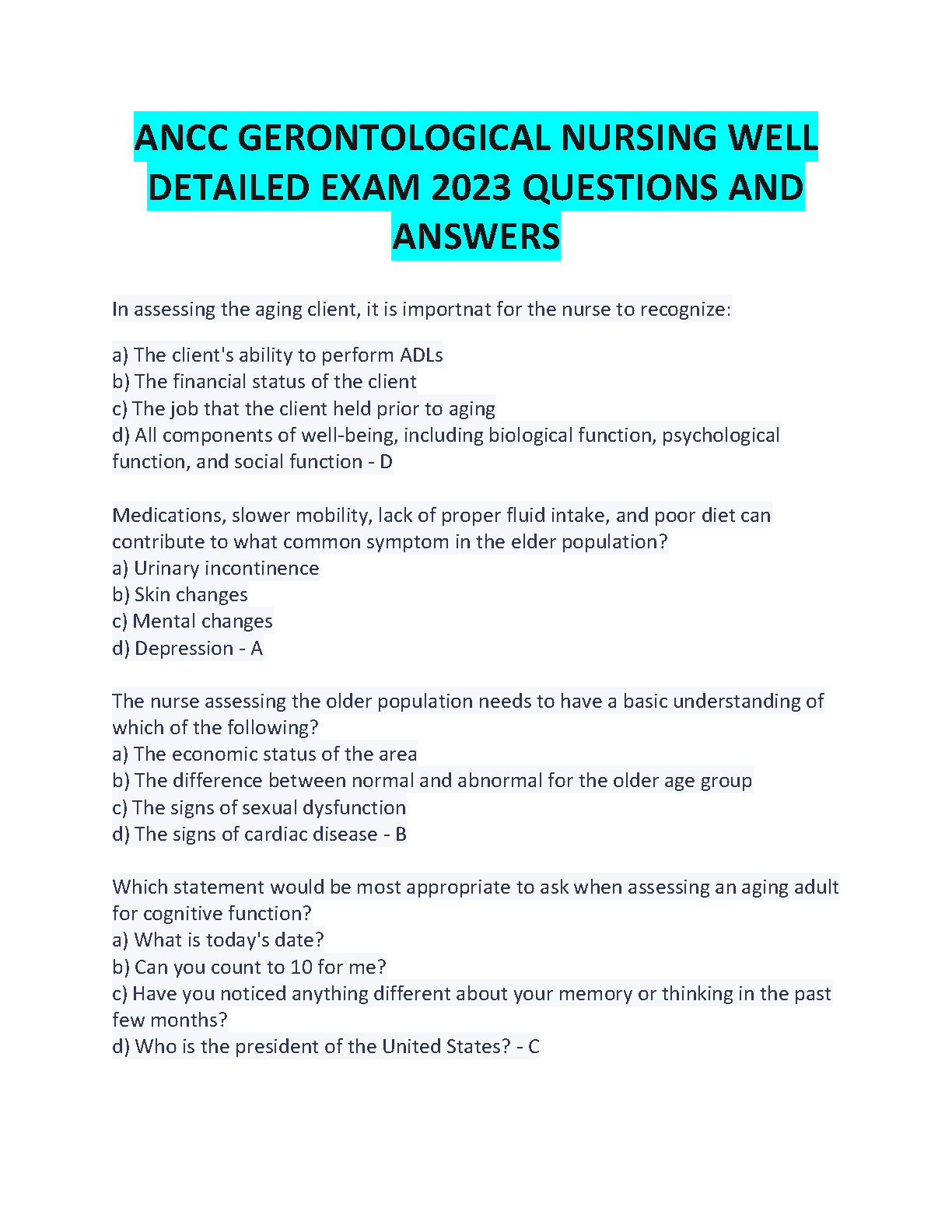 ANCC Gerontology Nursing Qs & As 2026/27 Study Pack IMG-1