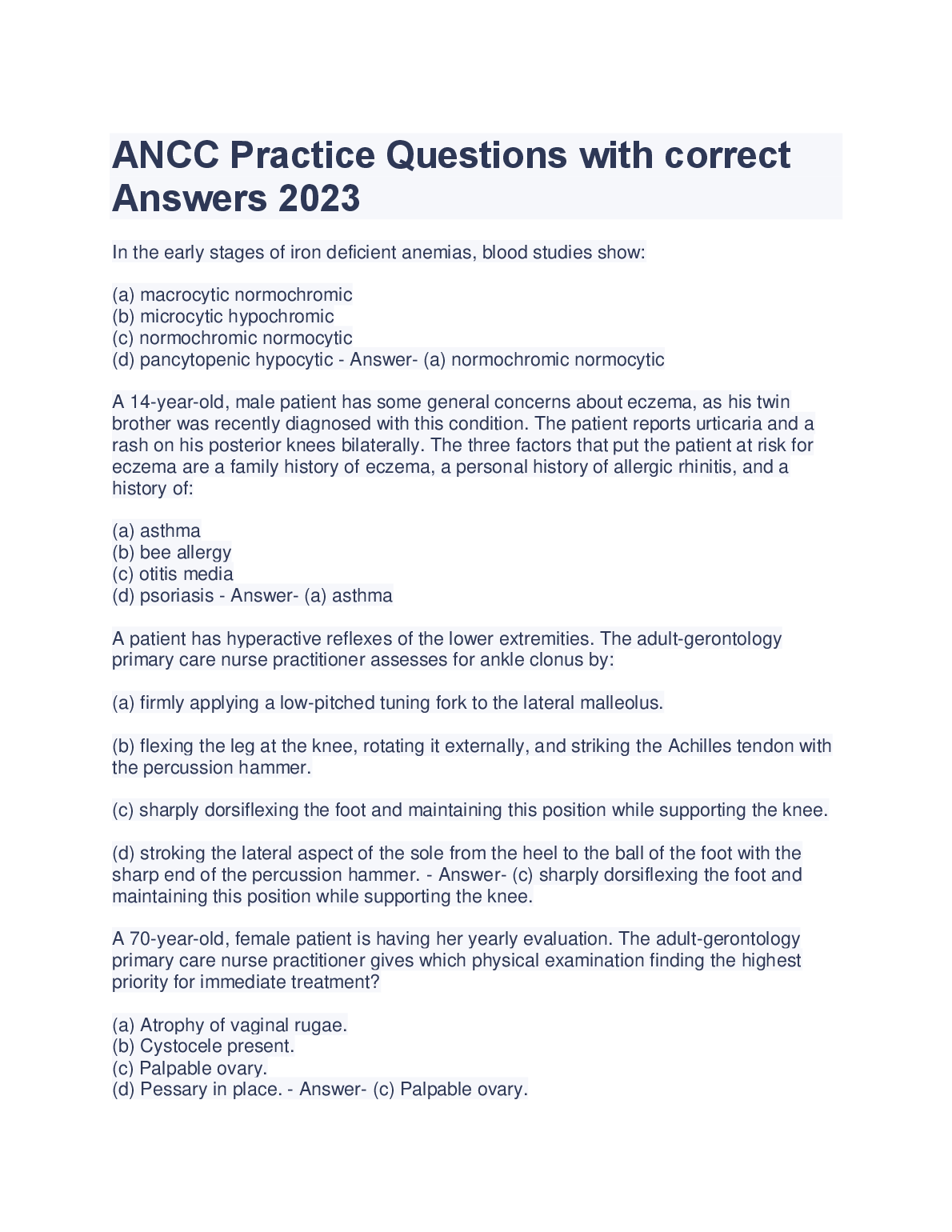 ANCC Exam Prep Questions & Answers 2026/27 Study Kit