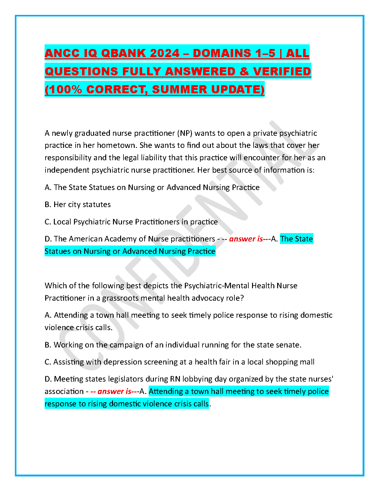 PMHNP Test Bank 2026/27 | ANCC Certified Questions & Answers IMG-1
