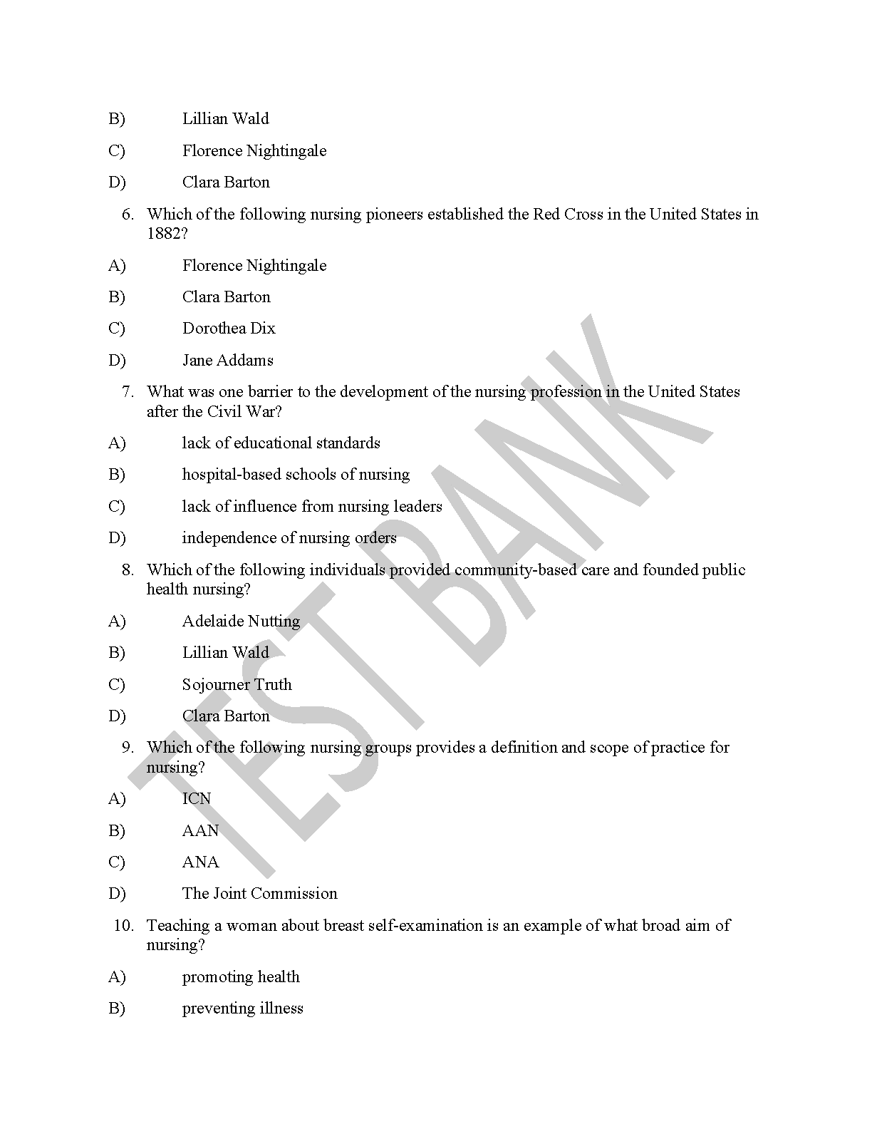 Nursing Test Bank Fundamentals 4th Ed Wilkinson Ch 1