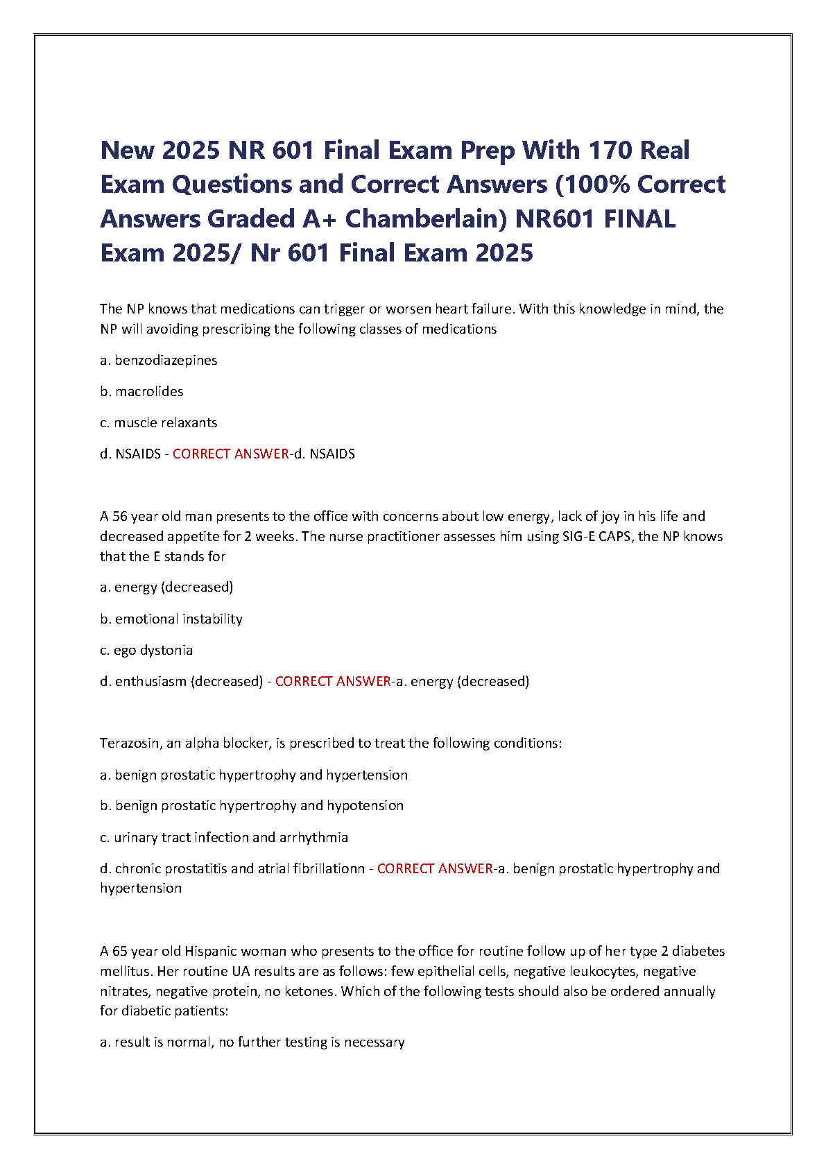 NR 601 Final Exam Prep 2025 170 Q&A Chamberlain