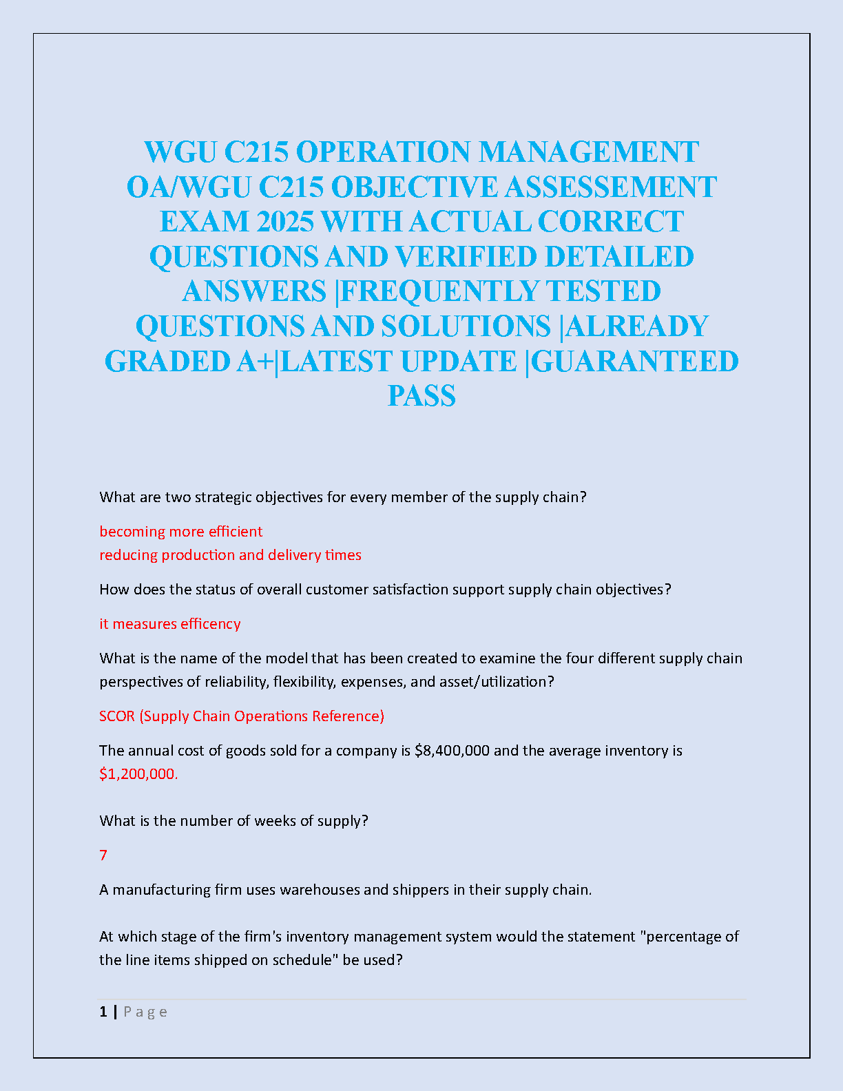 WGU C215 Operations Mgmt OA Test Bank 2025/26 with Answers IMG-1