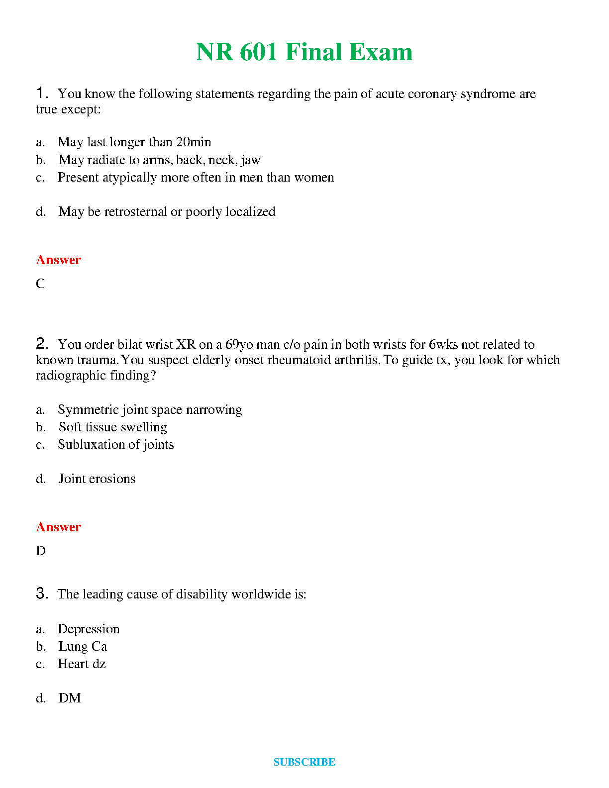 NR 601 Final Exam Study Guide 2024-2025 Nursing Revision