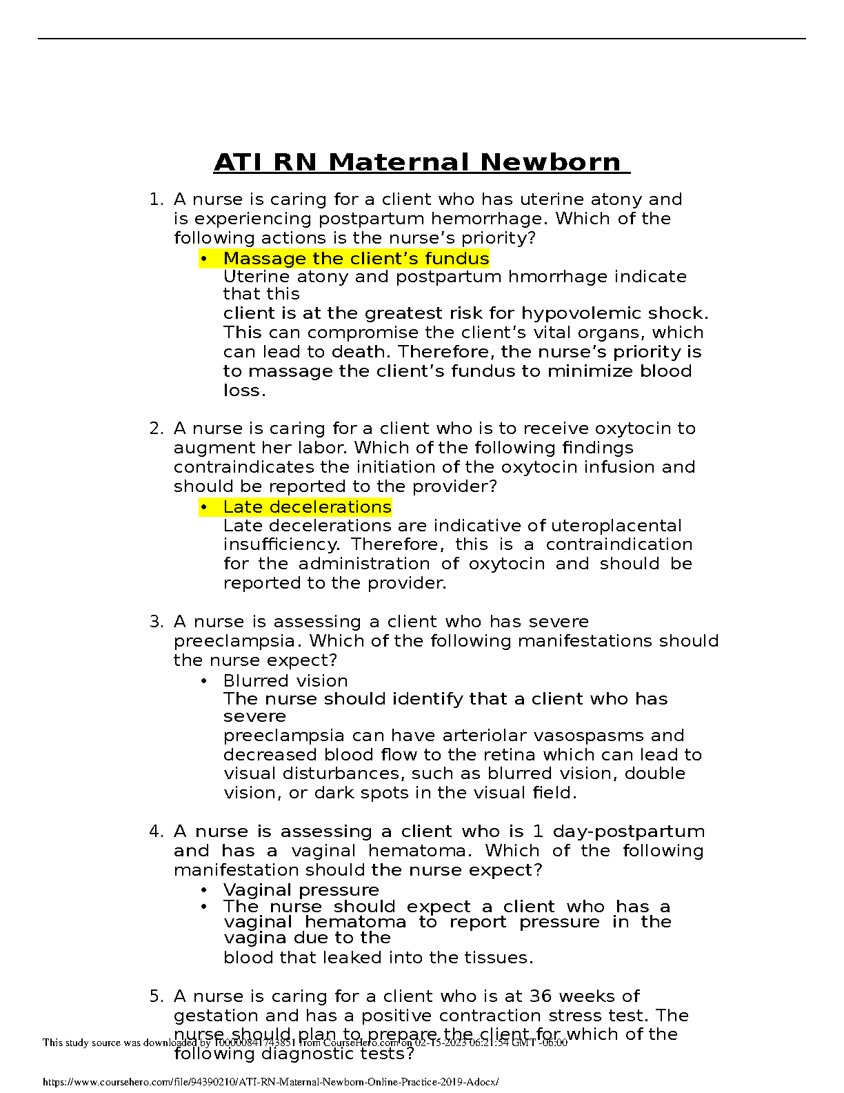 ATI RN Maternal Newborn 2026 Test Bank | Pass First Try IMG-1