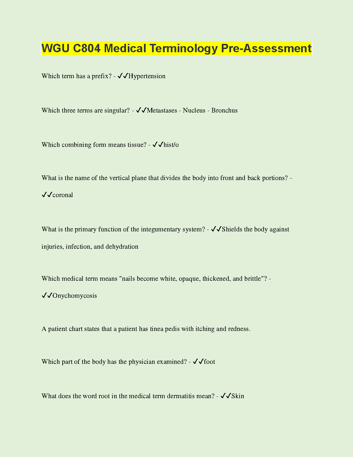 WGU C804 Medical Terminology Study Guide and Prep IMG-1