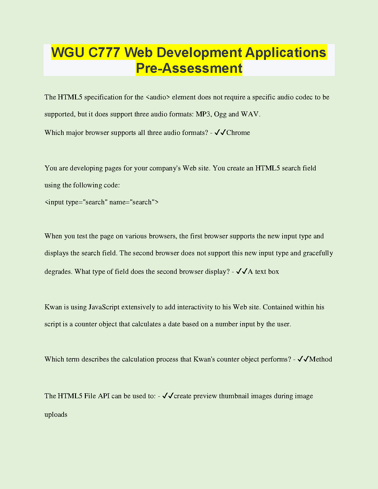 WGU C777 Web Dev Pre-Assessment Study Guide 2024/25
