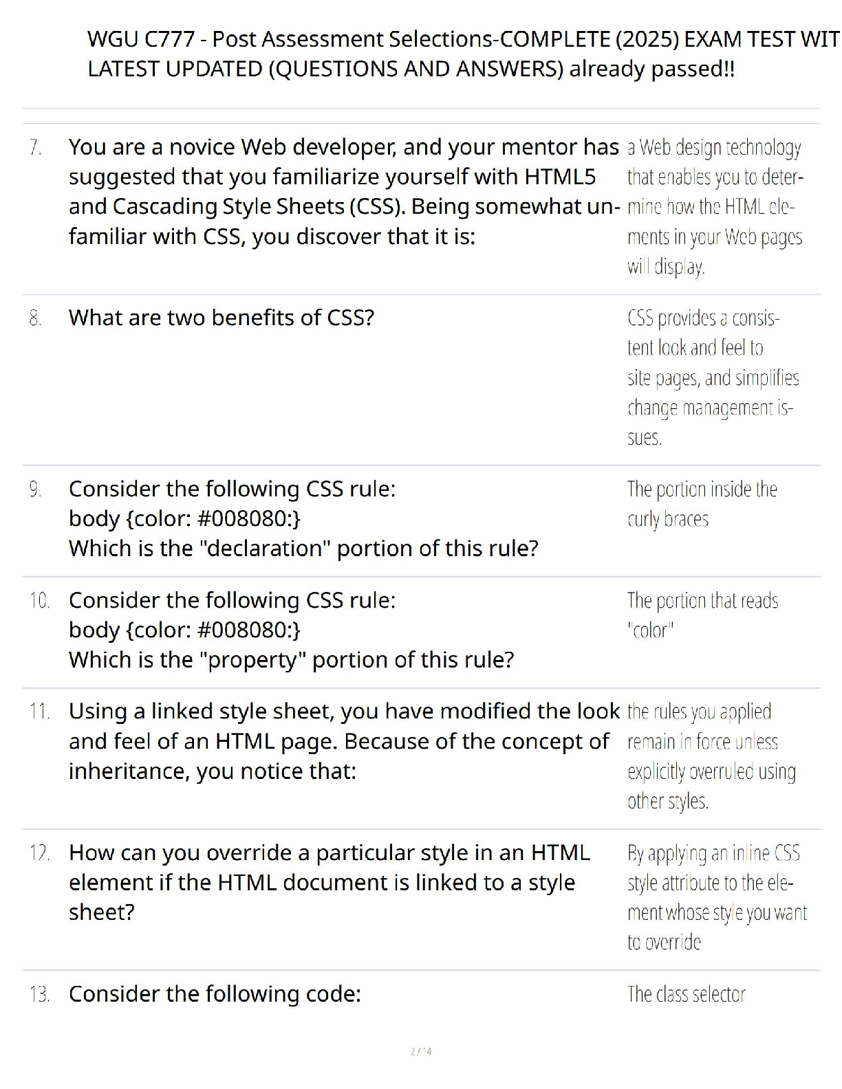 WGU C777 Post Assessment Exam Qs & As (2025)