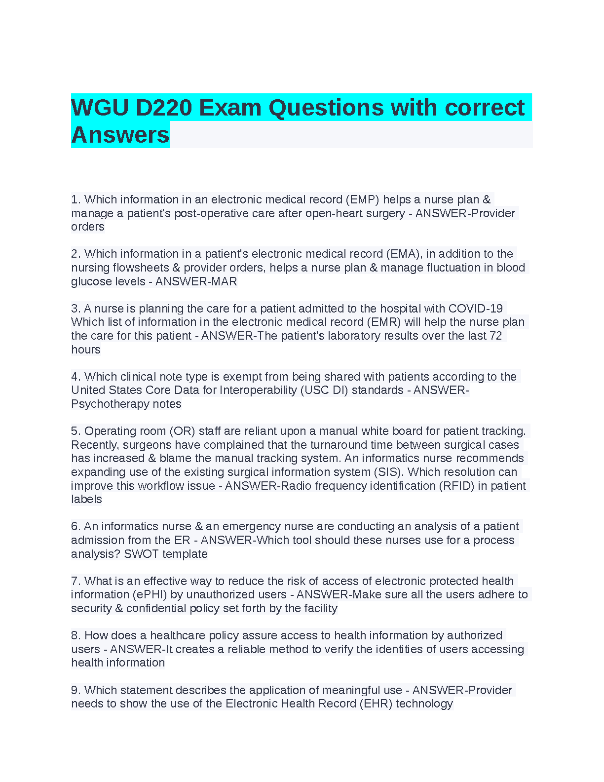 WGU D220 Exam Questions & Answers 2024/2025