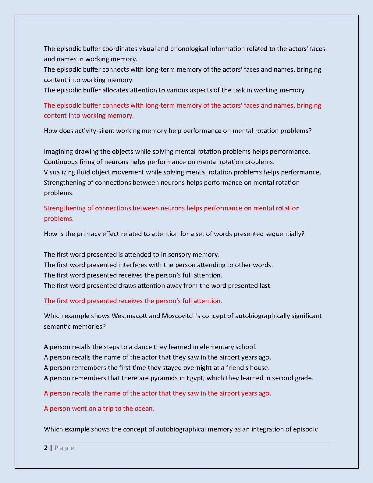 WGU D570 Cognitive Psych Pre-Assessment Study Guide