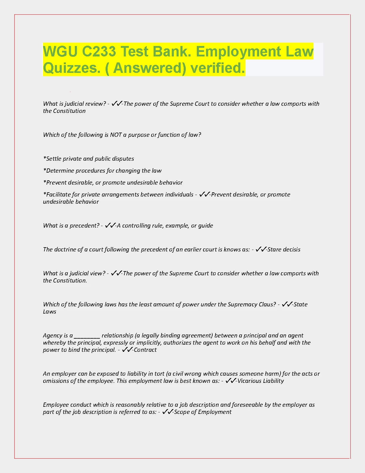 WGU C233 Employment Law Test Bank Answers IMG-1