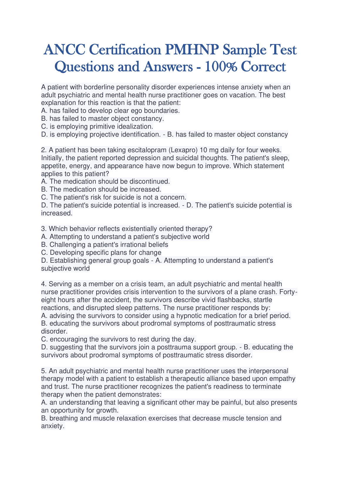 ANCC PMHNP Exam Prep 2026/27: Sample Qs & Answers IMG-1