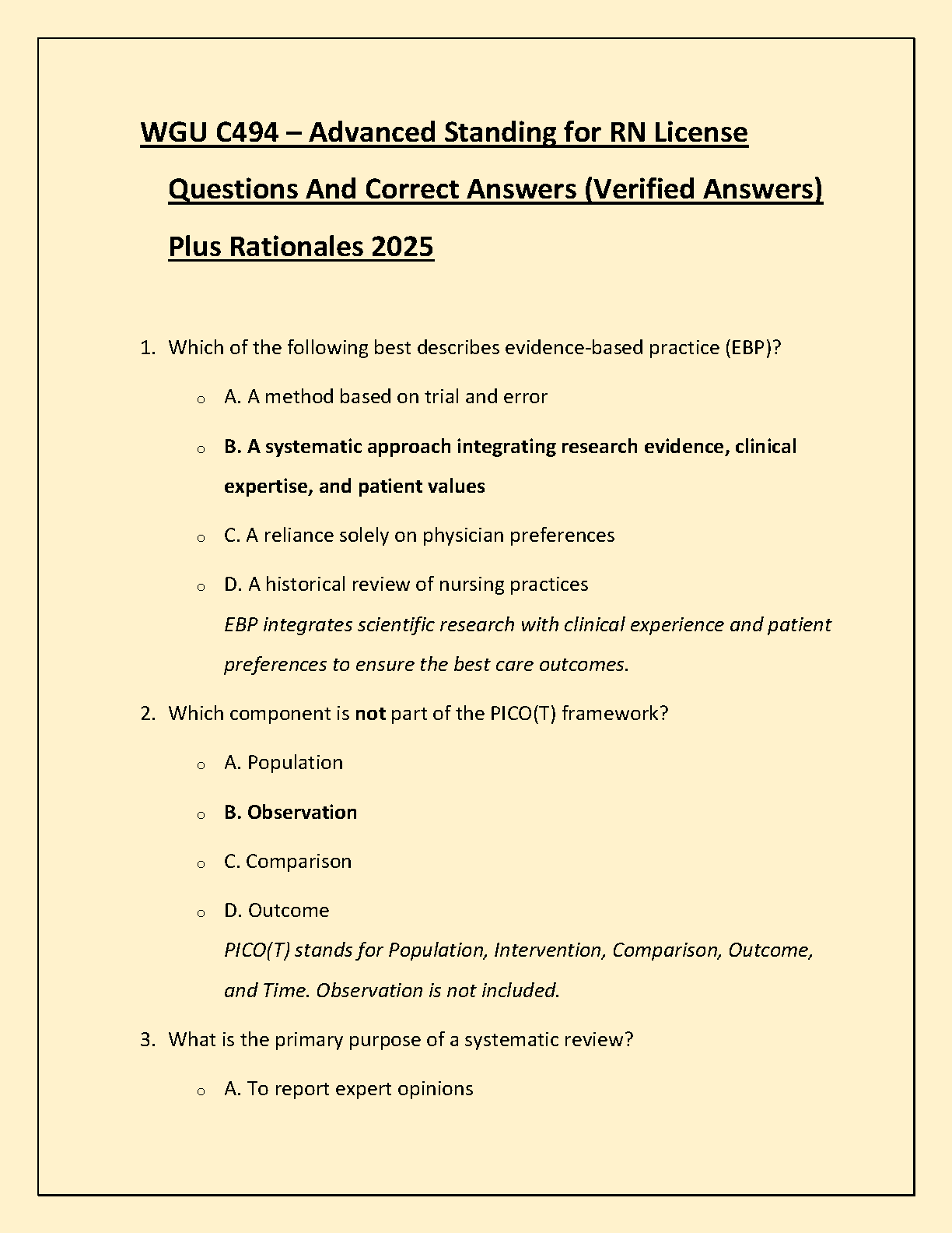 WGU C494 Advanced Standing RN License Exam Questions with Rationales 2025 IMG-1