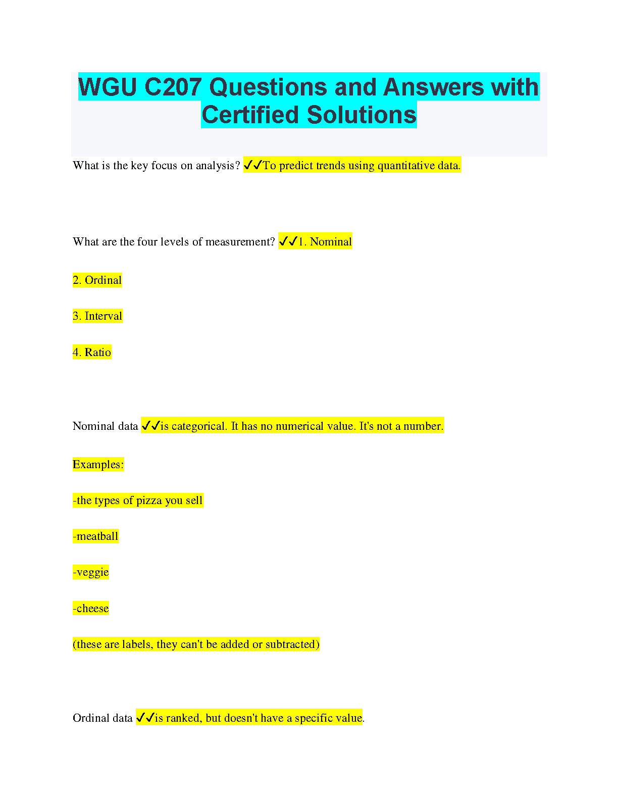 WGU C207 Exam Questions & Answers 2024-2025