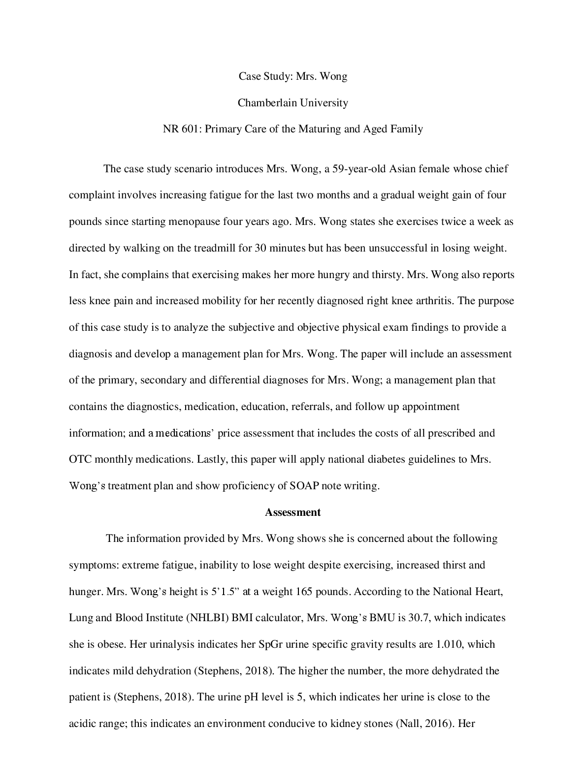 NR 601 Nursing Case Study Mrs Wong Diabetes SOAP Note Solution