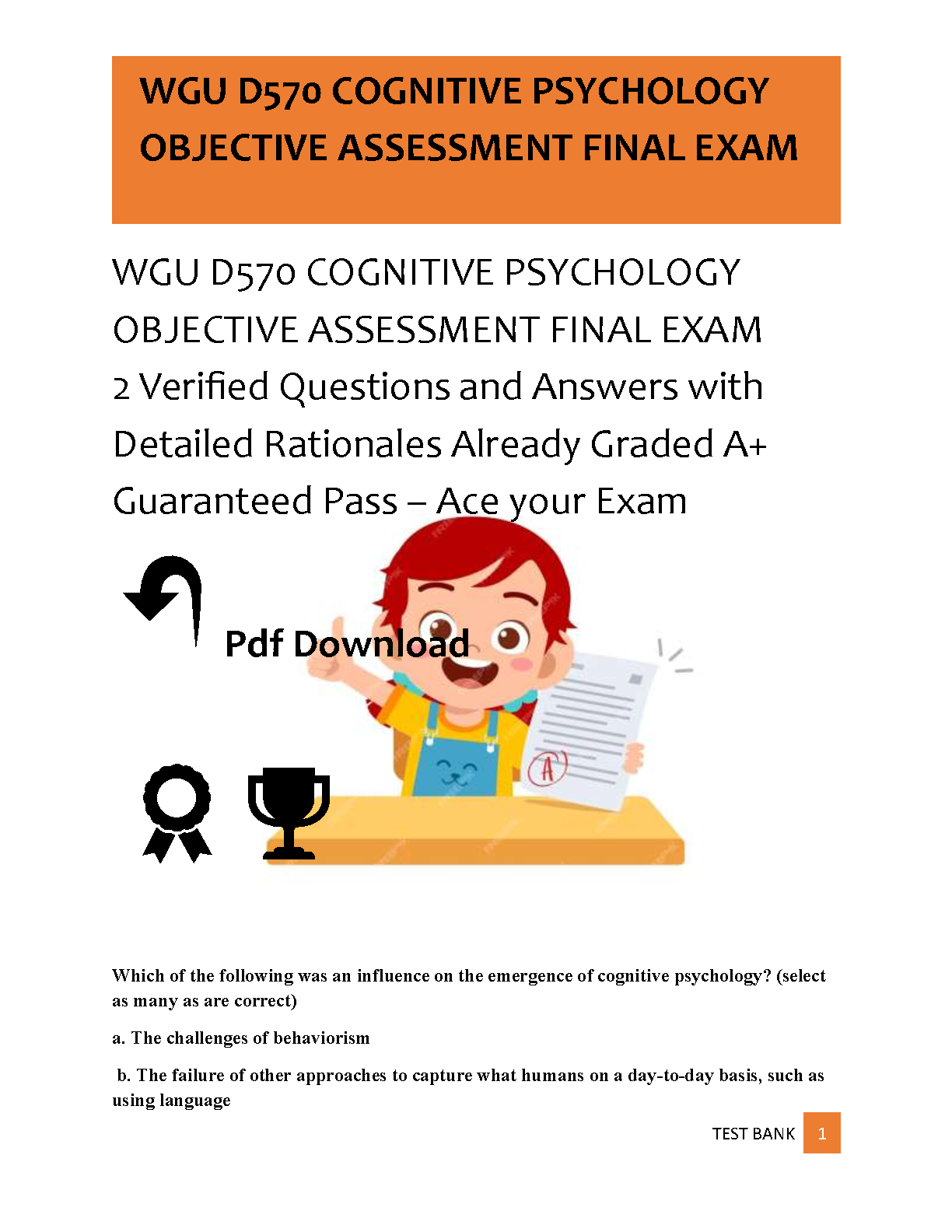 WGU D570 Cognitive Psychology Final Exam Test Bank 2024-2025 IMG-1