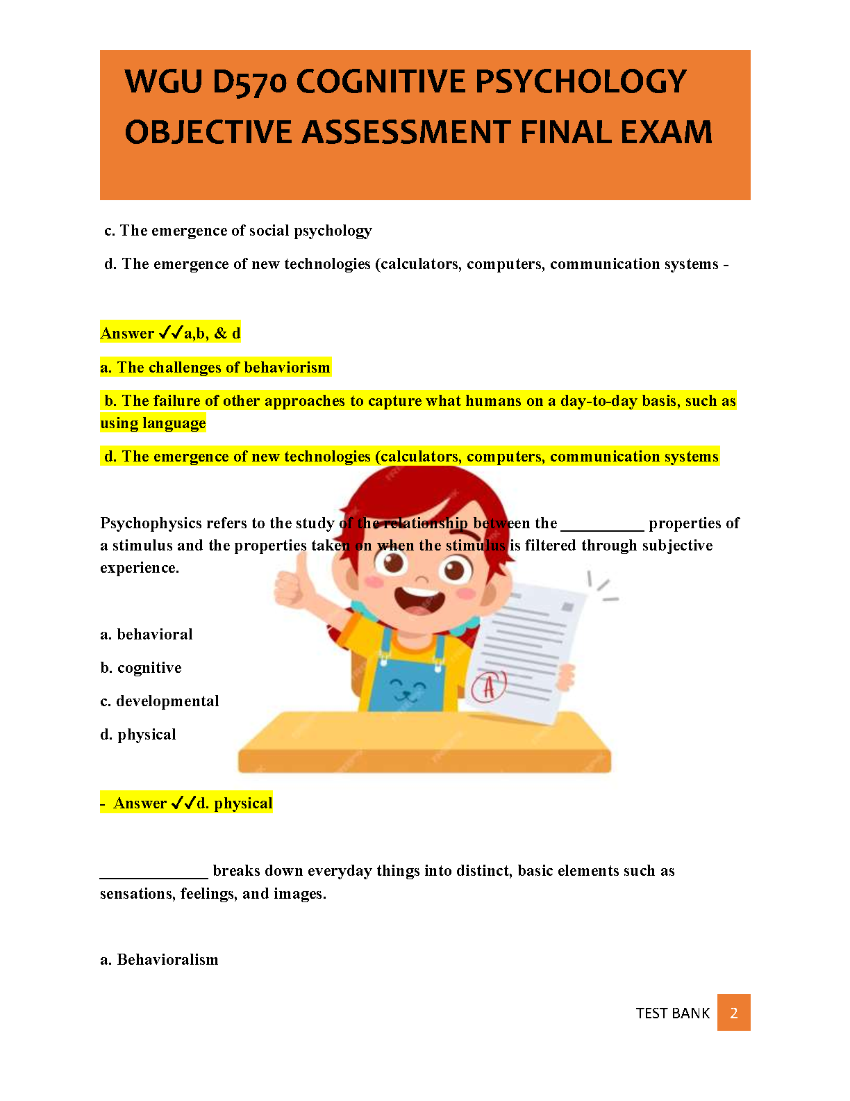 WGU D570 Cognitive Psychology Final Exam Test Bank 2024-2025