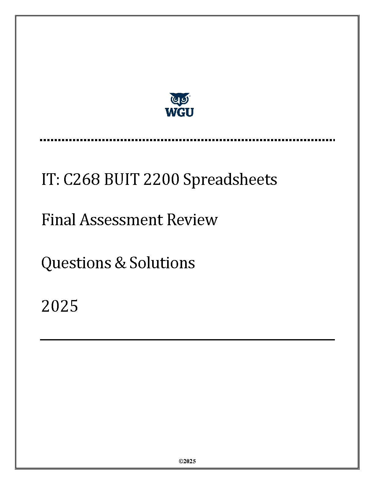 WGU C268 Spreadsheets Final Exam Revision Guide 2025