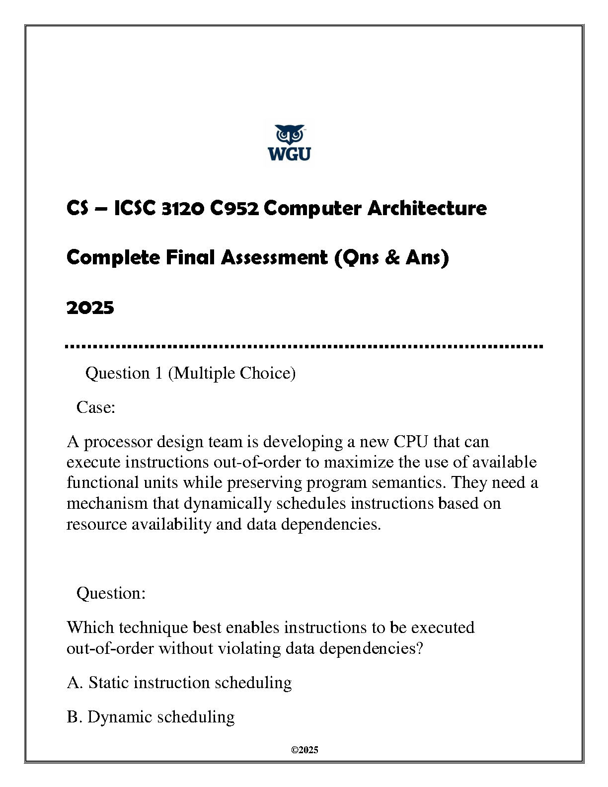 ICSC 3120 Computer Architecture Exam Q&A 2025 WGU IMG-1