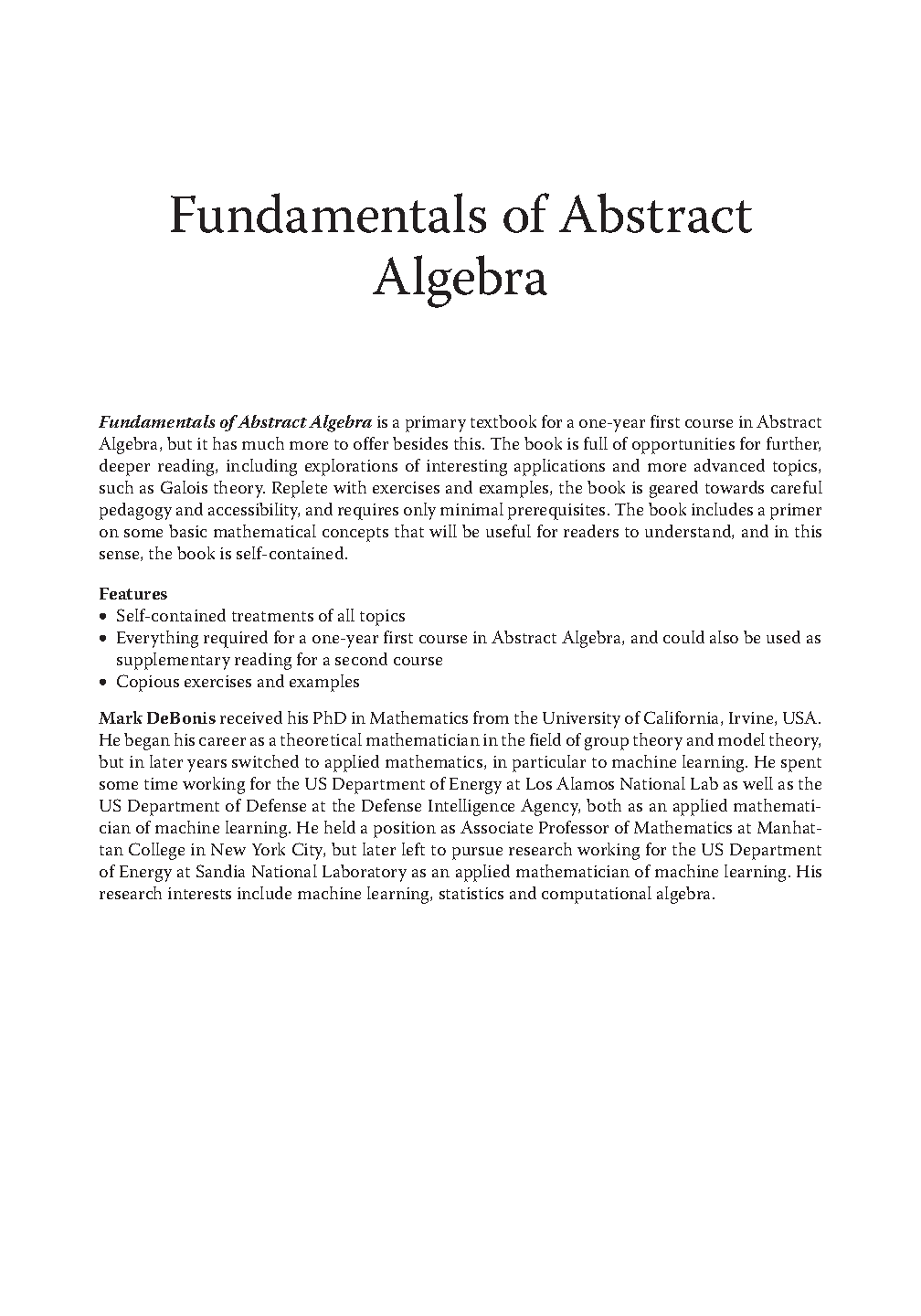 Fundamentals of Abstract Algebra DeBonis Test Bank & Solutions