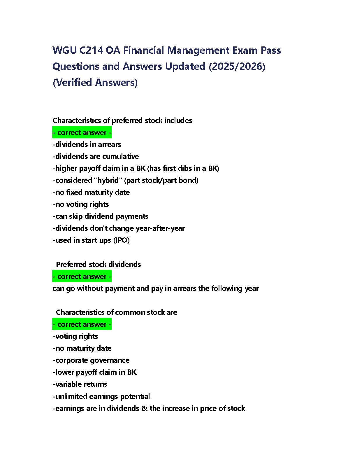 WGU C214 Financial Management Exam Q&A 2025/2026 IMG-1