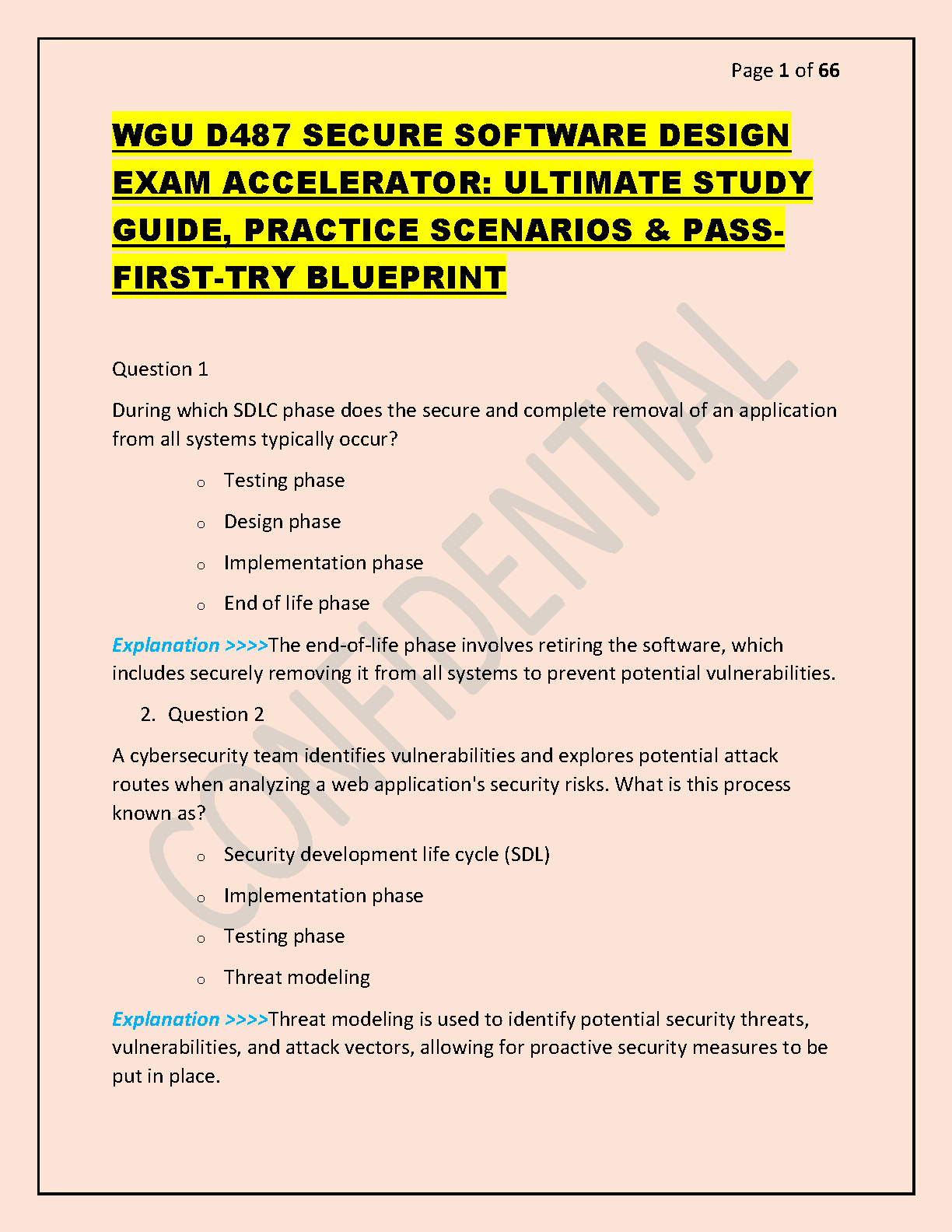 WGU D487 Secure Software Design Test Bank 2025
